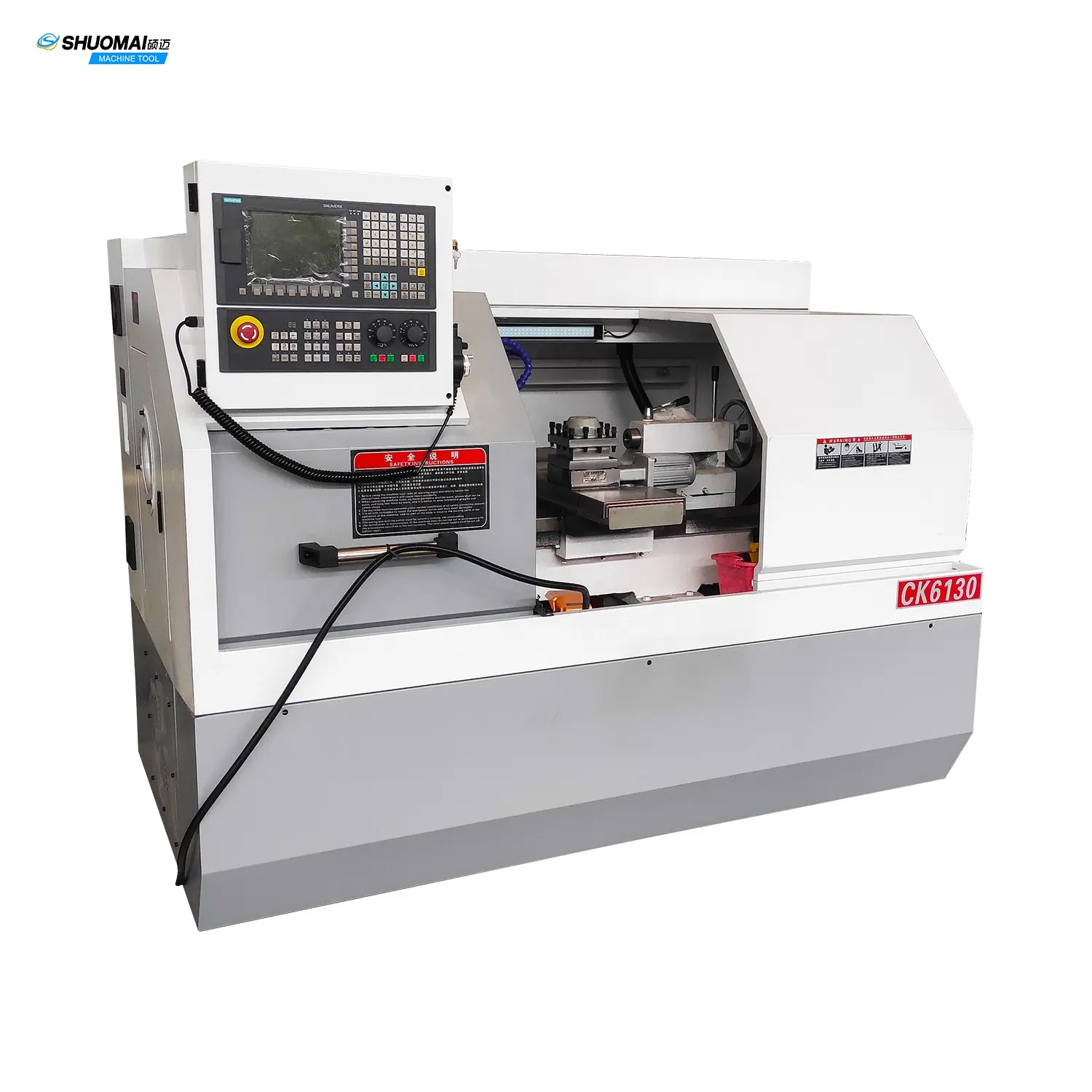 SHUOMAI CK6130 tempat tidur datar horizontal, mini CNC bubut otomatis dengan sistem SIEMENS dan 4 buah pembawa alat