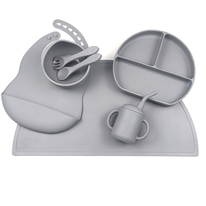 Set per l'Alimentazione del Bambino in Silicone di Grado Alimentare, Piatto, Tappetino, Ciotola con Cucchiaio, Forchetta, Bicchiere con Cannuccia, Senza BPA, Personalizzabile OEM ODM con Logo - Product Image 1