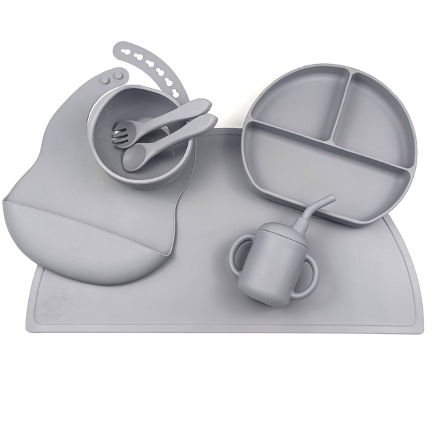 Food Grade Material Silicone Baby Feeding Set Dinner Plate BPA Free Mat Bowl With Spoon Fork Straw Cup OEM ODM Customized Logo