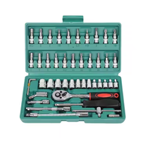 Jeu de Douilles et Cliquet 1/4 Pouce de 46 Pièces, Comprend Douilles Métriques, Embouts, Rallonges, Coffret pour Réparations Automobiles et Jardinage