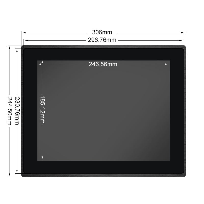 12 Inch 1024*768 VGA Non Touch square Screen Metal Aluminum TFT Embedded Pure Flat OEM ODM Industrial LCD Monitor