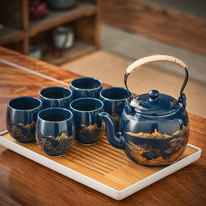 Grande <span class=keywords><strong>Set</strong></span> <span class=keywords><strong>da</strong></span> Tè Giapponese in Ceramica <span class=keywords><strong>da</strong></span> 820ml con Teiera con Manico Sollevabile e Tazza, Elegante <span class=keywords><strong>Set</strong></span> Combinato per Caffè e Tè - Product Image 1