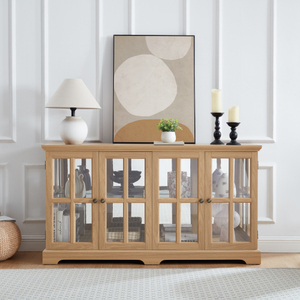 Vitrina Moderna LED con Puertas de Vidrio, Estantes Ajustables, para Coleccionables, 4 Puertas, para Hogar/Oficina, MDF Roble + Acrílico - Product Image 2