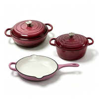 Ensemble de batterie de cuisine antiadhésive 3 pièces, compatible four, casseroles et faitouts en émail, pour cuisinières à induction et à gaz