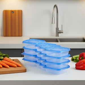 Juego de 6 Recipientes Cuadrados de Plástico para Almacenamiento de Alimentos con Tapas Azules Apilables para Conservación de Frescura Uso en la Cocina - Product Image 2