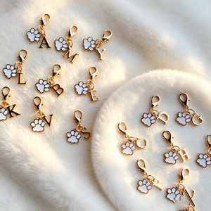 Trendy Enamel Paw Print Initial Letter <b>Keychain</b> Swivel Lobster Clasp <b>Custom</b> Alphabet Bag Charm Accessories For Girls - Product Image 3