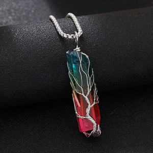 Vintage Retro Euro-American Style Necklace <b>Crystal</b> Column <b>Tree</b> Life Pendant Original Rainbow Stone Stainless Steel Jewelry Gift - Product Image 5