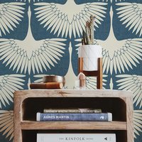 Film PVC auto-adhésif moderne motif Oies Bleues, Silhouette d'oiseaux en vol, Étanche pour la transformation des murs et des meubles de chambres et d'hôtels