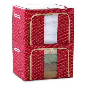 Factory wholesale 2 PACK 72L steel frame storage box Oxford cloth quilt storage bag foldable clothing storage box