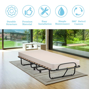 China Horizontal Detachable Luxury Steel <strong>Guest</strong> Folding Bedroom Furniture <strong>Beds</strong> with Soft Mattress on Wheels for Home &amp; Office - Product Image 2