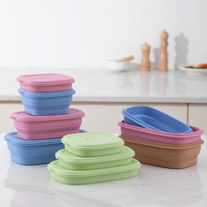 กล่องอาหารกลางวันซิลิโคนพับได้ ทรงสี่เหลี่ยม ฝาปิดแบบหนีบ กล่องเก็บอาหารสำหรับเดินทาง สีพื้น ขยายได้ พกพาสะดวก ใช้กลางแจ้งได้ - Product Image 3