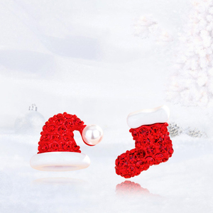 Orecchino di cristallo rosso sveglio all'ingrosso del calzino degli <span class=keywords><strong>orecchini</strong></span> di natale del cappello di Santa orecchino della perla per il Festival di buon natale - Product Image 2