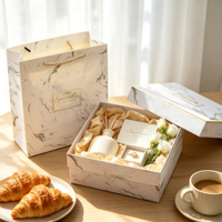 Boîte cadeau réutilisable en marbre avec fenêtre, fermeture magnétique, estampage doré, boîte en papier vide pour bouquet de mariage ou de Saint-Valentin