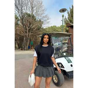 Sudadera sin mangas para mujer, color azul marino, con bordado de camuflaje y letras, forro de seda, para la temporada de otoño - Product Image 3