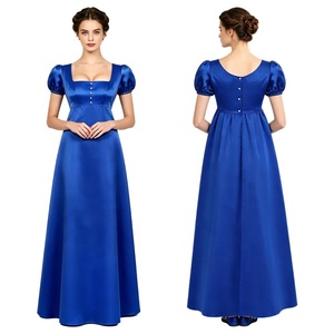 Robe de bal Empire en satin à col carré et manches bouffantes pour femme, longueur ras du sol, idéale pour les spectacles de théâtre, les bals et les costumes d'époque, sur mesure - Product Image 2