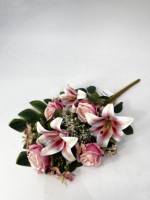 Bouquet de fleurs artificielles mixtes lys et roses, bouquet de fleurs en soie au toucher réel pour centre de table de mariage et décoration d'événements
