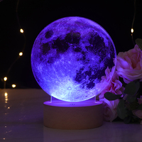 Lampe de nuit 3D en acrylique à LED avec base en bois, lampe lune RGB pour la décoration de la maison, vente chaude