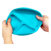 Assiette ovale en silicone de qualité alimentaire pour bébé, avec compartiments, ventouse, motif de dessin animé, lavable au lave-vaisselle, non toxique