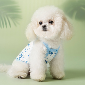 Gilets pour animaux de compagnie pour chats et petits chiens, imprimé floral, polyester respirant, vêtements d'été bleu et vert - Product Image 4