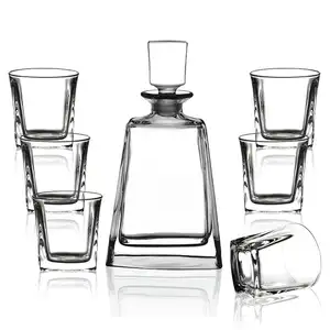 N22 Juego de decantador de cristal clásico francés Botella de vidrio transparente y vasos para whisky Brandy Vino y Tequila
