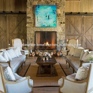 फ्रेंच विंटेज ओक दो सीट असबाब वापस प्राकृतिक लिनन के कपड़े शादी घटना किराये सोफे शादी loveseat - Product Image 4