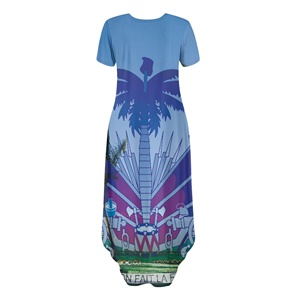 Haiti <strong>Flag</strong>/Logo Print Vintage Blue Long Maxi Dress for Ladies Casual Holiday Wear Polynesian Tribal Haitian Island Women's Dress - Product Image 5