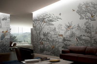 Papier Peint Mural Personnalisé Chinoiserie Gris Motif Animal Jardin Décoration Murale pour Maison et Espaces Commerciaux Durable Non Toxique