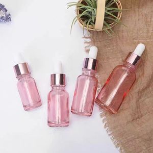 Nhựa Di Động Mũ 15Ml 30Ml 50Ml Chăm Sóc Da Huyết Thanh Chai Dầu Nhỏ Giọt Màu Hồng Trong Suốt Chai Thủy Tinh Rỗng - Product Image 4