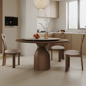 <span class=keywords><strong>Tavolo</strong></span> da Pranzo Rotondo Moderno Color <span class=keywords><strong>Noce</strong></span>, Scrivania Circolare in Legno per Piccole Abitazioni - Product Image 2