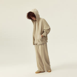 Cárdigan con Capucha Gris de Alta Gama para Hombre y Mujer, 100% Algodón, Color Sólido, Otoño - Product Image 3