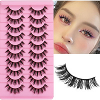Faux cils 3D en vison naturel, effet dramatique œil de chat ailé, réutilisables, légers, faits à la main, 10 paires, vente en gros, beauté