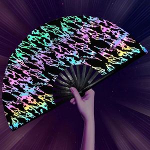 Custom Printed <b>Large</b> 13 Inch Bamboo UV Neon Light Hand <b>Fan</b> Eco-Friendly Kongfu Nylon with Durable Painted Technique New Arrival - Product Image 5