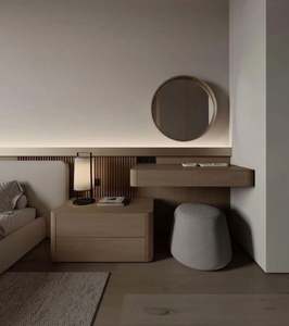 Commode minimaliste en teck personnalisée avec miroir éclairé à panneaux - Meubles de chambre à coucher pour coiffeuse et tables de maquillage - Product Image 4