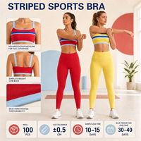 Soutien-gorge de sport pour femme à rayures, personnalisé, à étiquette privée, écologique, extensible dans 4 directions, 75 % nylon, 25 % élasthanne, séchage rapide
