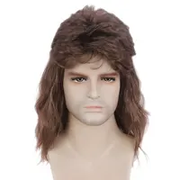 Stfanty peruca de cabelo sintético, peruca castanha de 19 polegadas, comprimento médio ondulado, para homens