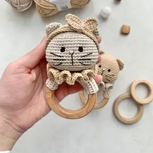 Customized Baby Rabbit Cute Handmade Crochet Rattle Baby Teething Teether Toy