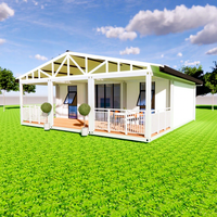 Boxspace 9x9m Maison Conteneur Modulaire Démontable Style Ferme 2 Chambres 2 Salles de Bain Toiture en Pente Bureau Préfabriqué Villa
