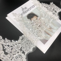 22CM Mariage Mariée Blanc Broderie Floral Bordure Maille Dentelle Garniture Cils Bords avec Paillettes LT2743B