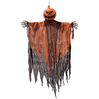 Nouveau modèle transfrontalier Halloween : Décoration de maison hantée suspendue moderne avec capteur électrique, fantôme et citrouille effrayante froissée