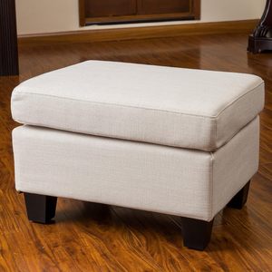 Taburete pequeño de tela minimalista moderno, rectangular con reposapiés, para uso doméstico, tapizado en gris y blanco, taburete para cambiar zapatos - Product Image 1