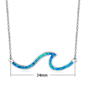 Collier en argent sterling 925 avec opale bleue hawaïenne en forme de vague, vente en gros d'usine, collier vague océanique pour les surfeurs, bijoux de plage - Product Image 3