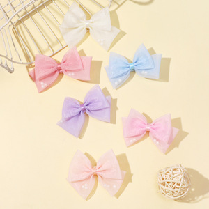 <span class=keywords><strong>Barrettes</strong></span> mignonnes pour enfants avec nœuds en perles et mailles, pinces à cheveux alligator douces, accessoires pour filles - Product Image 3