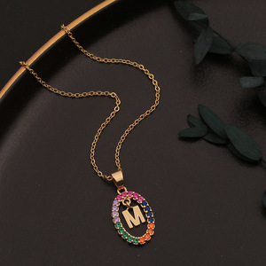 Tùy Chỉnh Tự Làm Thư Bảng Chữ Cái Trong Đầy Màu Sắc Zircon Ban Đầu Mặt Dây Chuyền Thời Trang Tốt Đồ Trang Sức Dây Chuyền 18K Mạ Vàng Cho Phụ Nữ Bán Buôn - Product Image 5