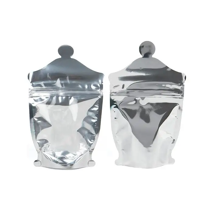 high quality Airtight Resealable Plastic Silver Back Clear window Apothecary Jar Shaped food salt cosmetic Zipper Storage Bags