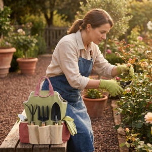 Ensemble d'outils de jardin avec sac de transport |   Bêche à manche en <span class=keywords><strong>bois</strong></span>, fourches et bouteille pulvérisatrice d'eau |   Ensemble de 9 pièces pour la plantation et le désherbage - Product Image 5