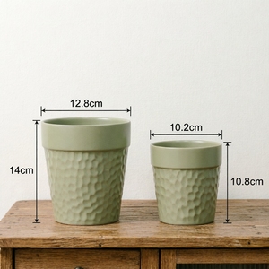 Pot en céramique martelé vert sauge mat, style minimaliste nordique, pour plantes d'intérieur, décoration de la maison - Product Image 6