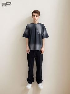 T-shirt décontracté pour homme à manches courtes en coton tricoté 100 %, coupe oversize, col rond, effet délavé, anti-boulochage, avec motif stylé - Product Image 2