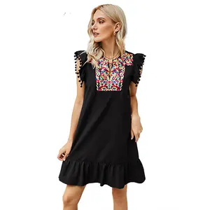 New Fashion Casual Women Sleeveless Dress with Impeccable Embroidery Tailored to Perfection and Low MOQ