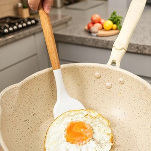 Silicone Spatula with Wooden Handle Heat Resistant Non-Stick Kitchen Cooking Utensil for Stir Frying <b>Hand</b> <b>Wash</b> Only - Product Image 4