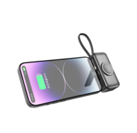 Mini batterie externe sans fil 3 en 1 5000 mAh avec câble USB-C intégré et support pliable pour téléphone